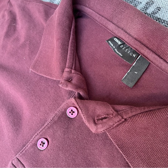 ASOS Short Sleeve Stretch Polo Shirt - Burgundy & Soft Pink - Large - Picture 4 of 8